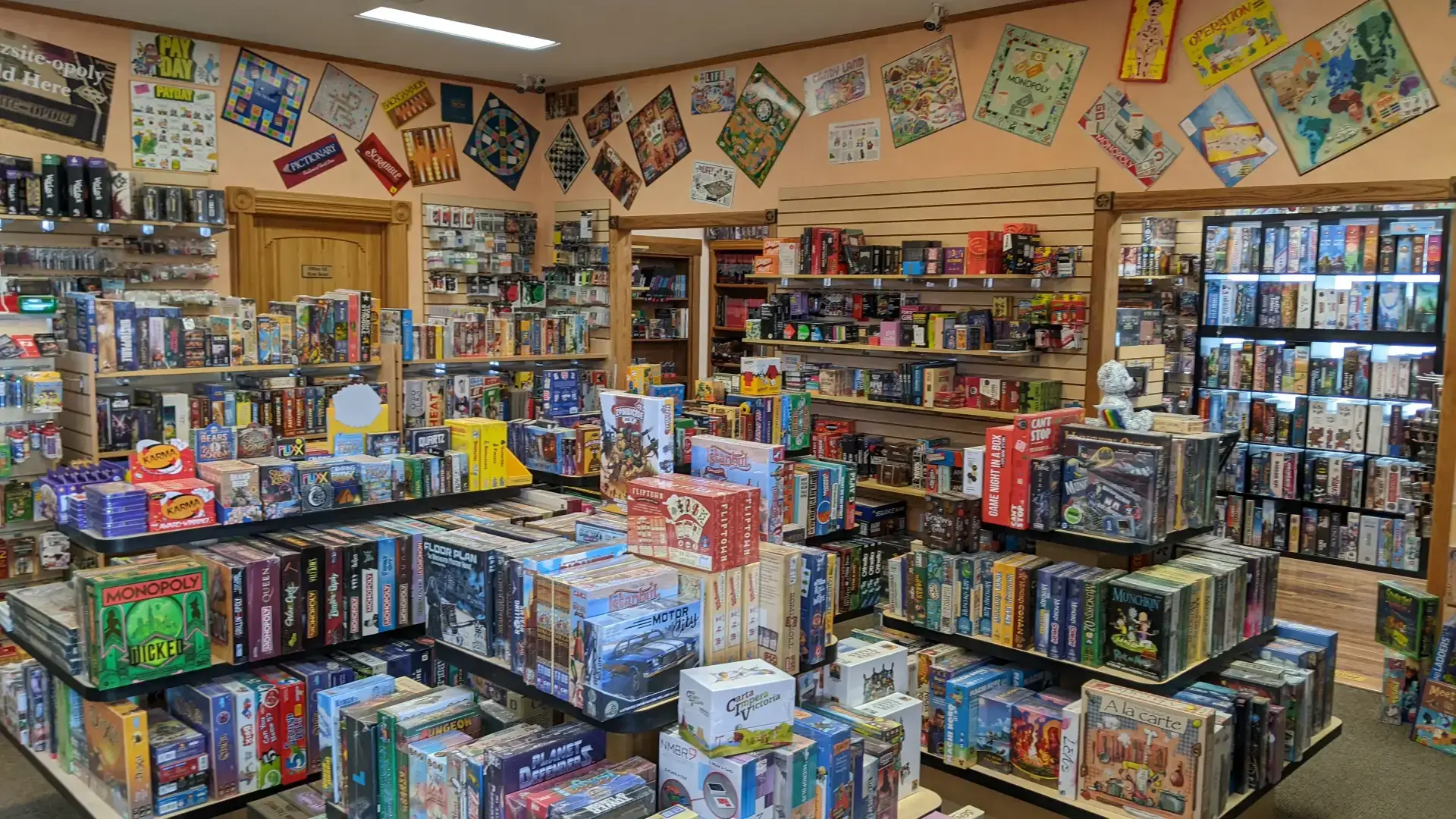 Board games displayed in a store.